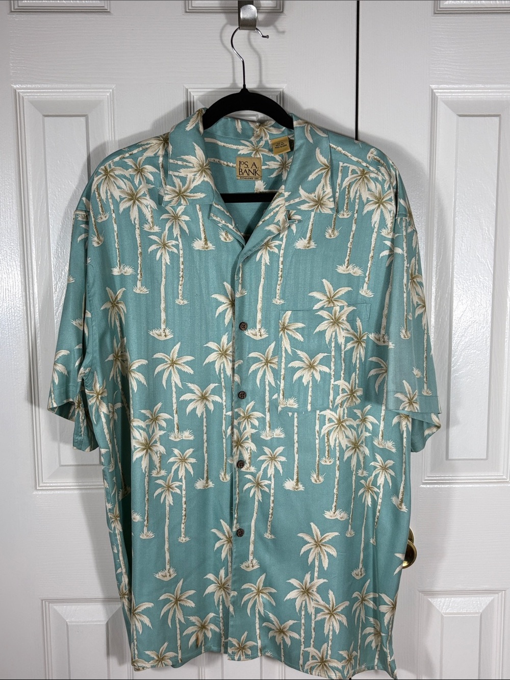 Jos. A. Bank Teal Palm-Print Short-Sleeve Button-Down Shirt